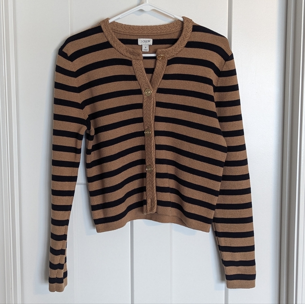 J. Crew Factory Tan Black Cardigan Jacket with Gold Accent Buttons sz S